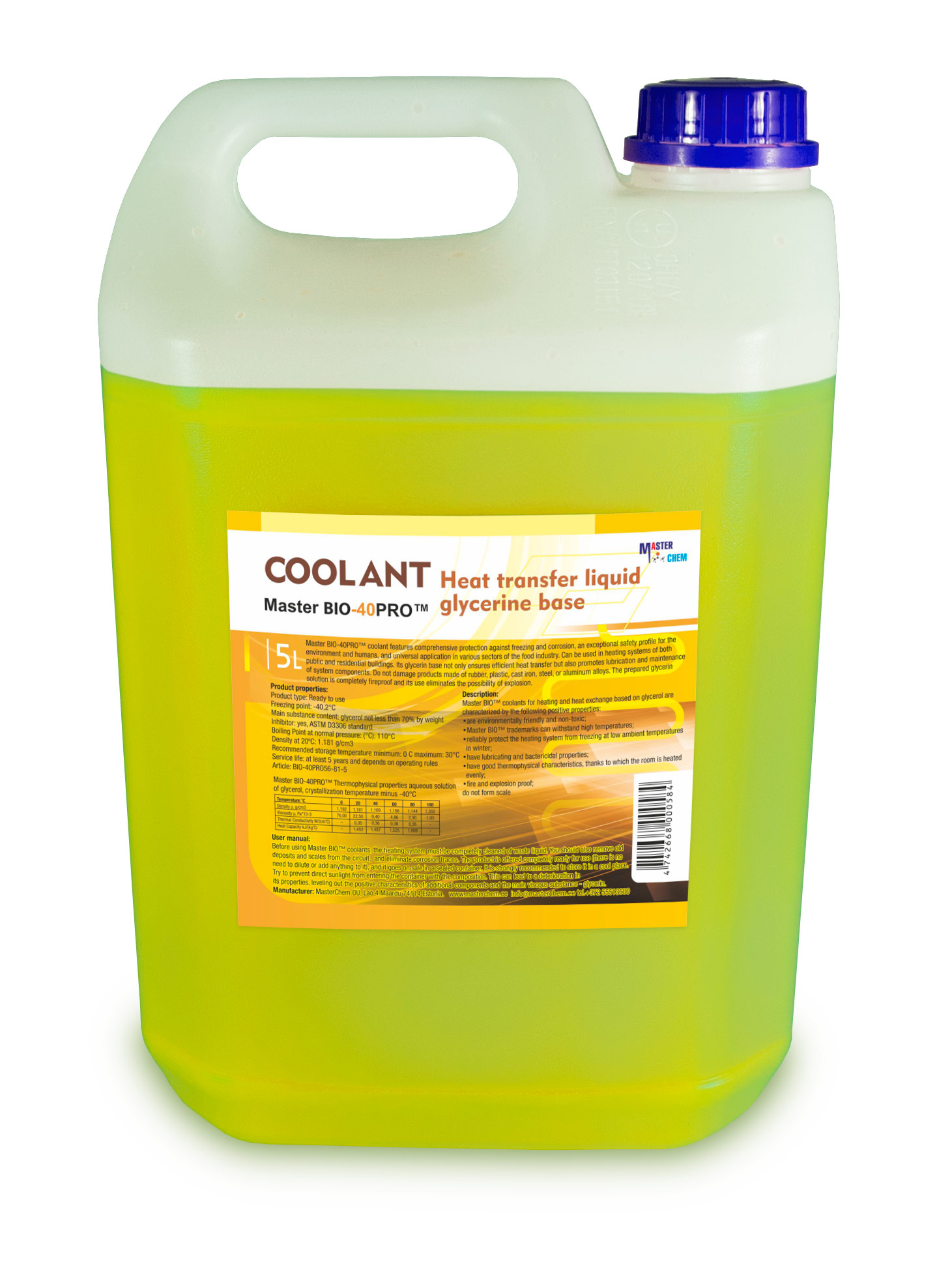 Coolant Master BIO-40PRO™ heat transfer liquid glycerine base 5L Coolant Master BIO-40PRO™ heat transfer liquid glycerine base 5L